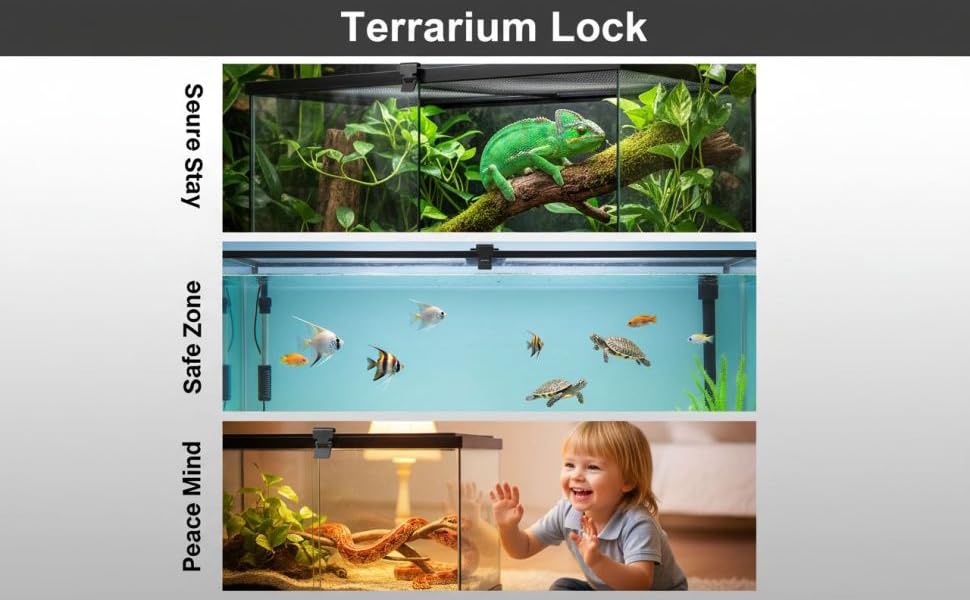 6 Pcs Black Aquarium Clips, Reptile Cage Lock Latch for Terrarium, Prevent Escape, 0.7 in Lid Compatible, Plastic