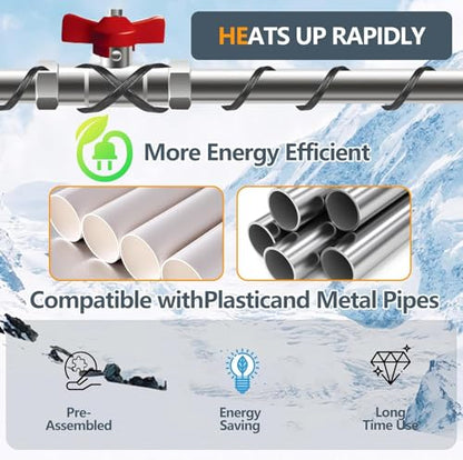 140FT Heating Cable for Metal and Plastic Home Pipes, Energy-efficient, Heat Tape for Water Pipes, Pipe Freeze Protection, Keeps Water Flowing at -40℉, 120V - size: 140FT