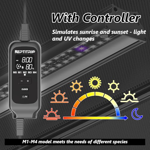 REPTITRIP 27-Inch LED UVB Reptile Light with Auto On/Off & Preset Day-Night Cycle Dimming, 4 UVI Modes Fixture Controller, 22W Aluminum UVA UVB Lamp for Bearded Dragons, Turtles & Snakes, 6500K - size: 27-INCH