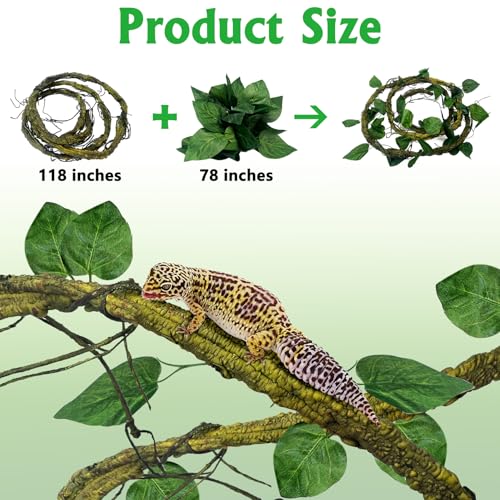 VCEPJH Loose Coconut Fiber Substrate 2 Pack Natural Coco Coir Reptile Bedding and Large Reptile Vines Thick Terrarium Plants 118 Inches Long Flexible Climbing Branch for Bearded Dragon Chameleon Gecko
