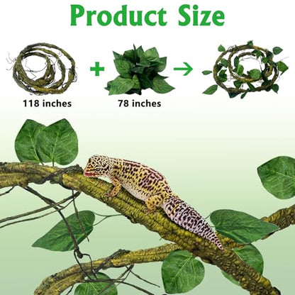 VCEPJH Loose Coconut Fiber Substrate 2 Pack Natural Coco Coir Reptile Bedding and Large Reptile Vines Thick Terrarium Plants 118 Inches Long Flexible Climbing Branch for Bearded Dragon Chameleon Gecko