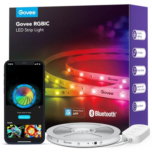 Govee RGBIC LED Strip Lights, 32.8ft Smart LED Lights for Bedroom, Bluetooth LED Lights APP Control, DIY Multiple Colors on One Line, Color Changing LED Strip Lighting Music Sync, Home Decor - size: 32.8ft
