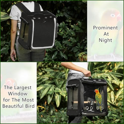 Bird Carrier with Seat Belt for Car Travel, Bird Backpack Carrier with Indestructible Stainless Steel Mesh, Large Bird Carrier Travel Cage, Black - color: Black, size: 13.5"L x 10.0"W x 15.5"H