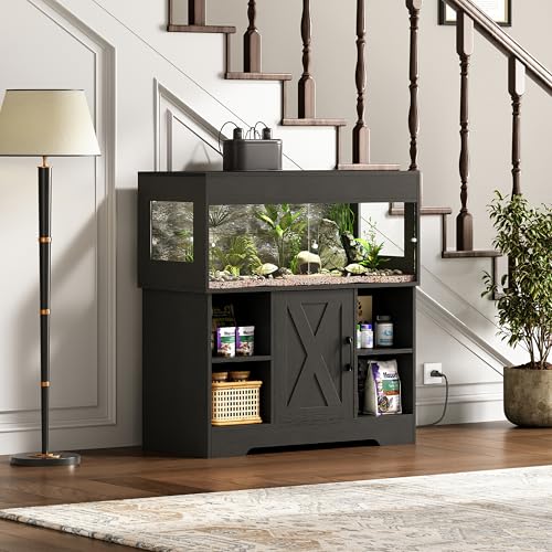 Herture 40 Gallon Reptile Terrarium Tank with Storage Cabinet, Reptile Tank with Stand, for Leopard Geckos, Corn Snakes, Juvenile Pets, Sliding Acrylic Doors, Mesh Top, Power Outlet, Black PX03RTB - color: Black, size: 40 Gallon