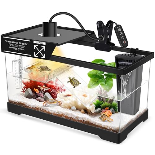 GOZILLA Aquatic Turtle Tank+Lamp+Filter Kit, Upgrade PC Turtle Tank Starter Kit with Adjustable 360°Lamp & Filter,Reptile Habitat Lid,Hanging Platform for Small Reptiles.(15.75×7.9×9''/Black) - color: MEDIUM-BLACK