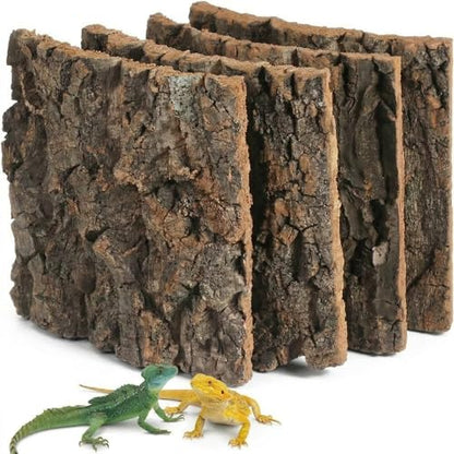 DOITOOL 4 PCS Reptile Tree Bark Reptile Hides, 5.9”x5.9” Natural Cork Bark Wood Climbing Mat Habitat Decoration for Tank Backdrop Climbing Wall Terrarium Decor for Lizard Geckos Tortoise