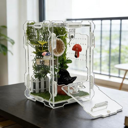 Jumping Spider Enclosure Kit - Acrylic Habitat with Magnetic Lock & Feeding Port - 5.1x3.1x3.1 inch Ventilated Terrarium for Small Pets, Jumping Spiders, Tarantula Slings, Beetles - size: 5.1 x 3.1 x 3.1 inches
