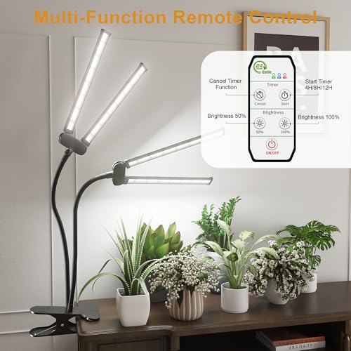 LED Grow Light,Super Bright 6000K White Full Spectrum Clip Plant Growing Lamp with Rotatable Dual Head for Indoor Desk Plants,Dimmable & Timer 4/8/12H,High Power Output for Faster Growth,2-Head - size: 2 Tube