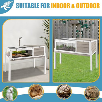 Ketive Tortoise Habitat Large Tortoise Enclosure House with Detachable Legs Indoor & Outdoor, Reptile Cage for Small Animals-Leakproof Tray