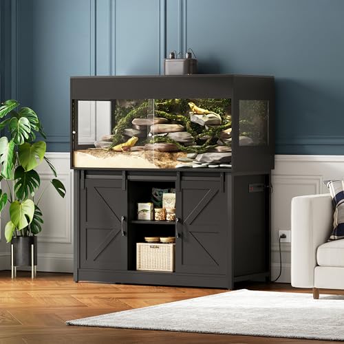 Herture 120 Gallon Reptile Terrarium with Stand, 4x2x2 Bearded Dragon Enclosure for Snakes Lizards, Large Vivarium Tank with Storage Cabinet, Acrylic Doors, Mesh Lid, Power Outlet Black PX04RTBB - color: Black, size: 120 Gallon