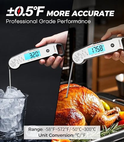 Atogou Professional Meat Thermometer Digital, Silver | <1 Sec Instant Read & ±0.5℉ Accuracy, IP67 Waterproof, Thermocouple Sensor Probe, for Kithchen, BBQ, Grill for Men Him Dad - color: Silver