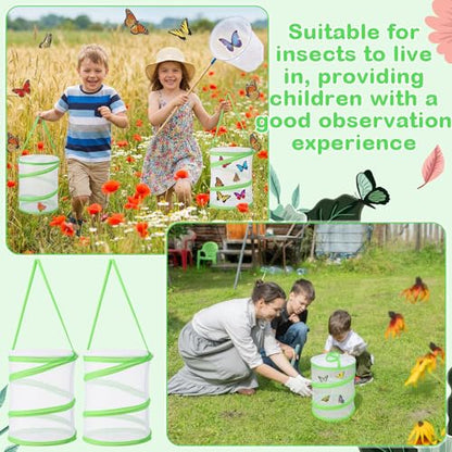 Sherr 6 Pack Butterfly Habitat Cage, 9"x11" Pop-up Mesh Butterfly Net Terrarium, Reusable Caterpillar Raising Kit, Portable Bug Catcher Enclosure for Transporting and Raising Critter (Green) - color: Green