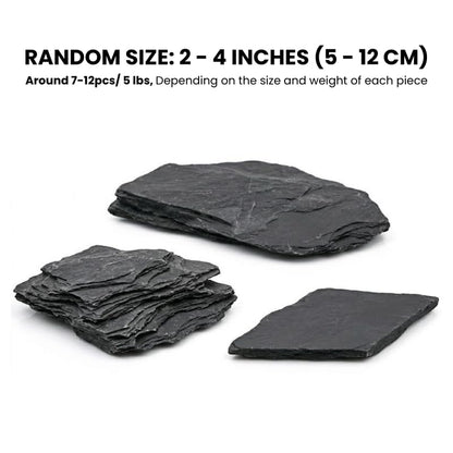 Natural Black Slate Rocks 5lbs - Thin Flat Stones for Fish Tank Aquascaping, Aquariums, and Paludariums - Decorative Stones for Terrariums, Vivariums, Reptile Enclosures, and Gardens