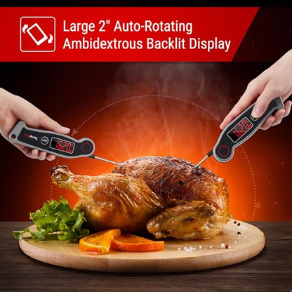 TempPro TP19 Waterproof Digital Meat Thermometer for Grilling with Ambidextrous Backlit & Thermocouple Instant Read Kitchen Cooking Food Thermometer for Candy Water Grill Smoker (Previously ThermoPro) - color: Grey