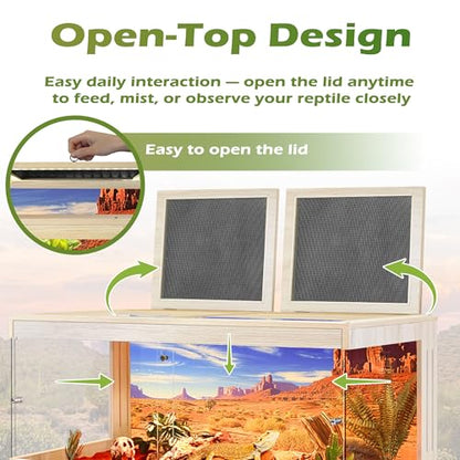 ROYXEN Bearded Dragon Tank with Leg Stand,82 Gallon Tempered Glass Reptile Tank with Metal Mesh Top, 3-Side Clear Anti-Scratch Glass Lizard Tank,Snake Tank for Reptile Habitat (Oak,48" Length) - color: Oak, size: 82Gal,48x20x20inch
