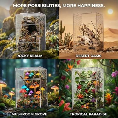 Jumping Spider Enclosure - Acrylic Terrarium Habitat for Spiders, Tarantulas, Snail, Mantis, Lizard, and Small Reptiles, Dual Magnetic Doors (6x6x9 inch) - size: 6x6x9inch
