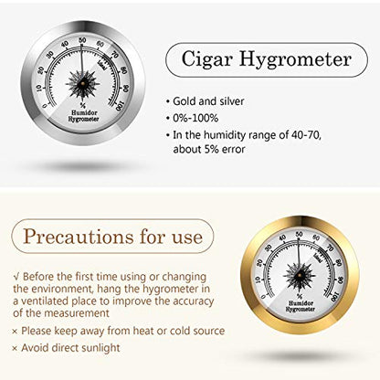 Frienda 2 Pcs Hydrometer 2 Inch Humidity Meter Cigar Humidor Hygrometers Round Cigar Hygrometer for Humidor Cabinet Cans(Silver, Gold) - color: Silver, Gold