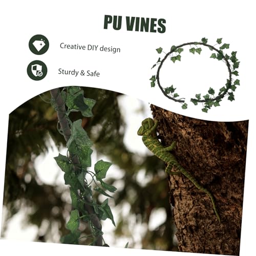 Hemoton Jungle Vines Rattan Strip for Reptiles Flexible Artificial Leaf Decor with Suction Cups for Lizard Frog Snake Habitats with Leaf Green