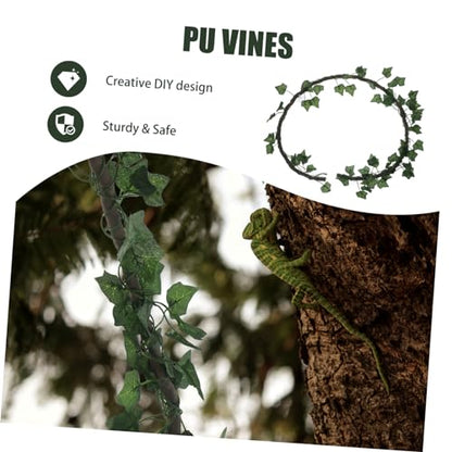Hemoton Jungle Vines Rattan Strip for Reptiles Flexible Artificial Leaf Decor with Suction Cups for Lizard Frog Snake Habitats with Leaf Green