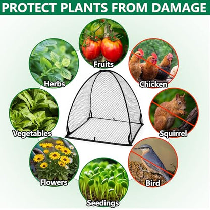 DECOHS 2 Pcs Pop-Up Mesh Plant Cover Tent, 30 x 28 x 28 Inch Garden Net Cage Guard Cover, Plant Protector Enclosure with 12 Ground Stakes for Protecting Plants Vegetable Fruit from Birds Insects - color: 30 x 28 x 28 inch