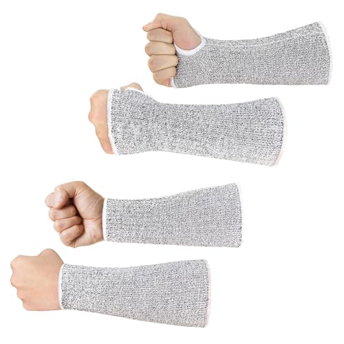 MIG4U Cut Resistant Sleeves 2 Pairs, Forearm Protection Level 5 Protective Guards with Hole for Working, Gardening, Mechanic - color: Short for Forearm, size: Large