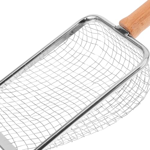 Mikikit Metal Cat Litter Scoop with Wood Handle, Mesh Sifter Shovel 5x5mm for Reptile and Small Pet Waste Cleaning, Sturdy Pet Litter Shovel for Cats and Hamsters