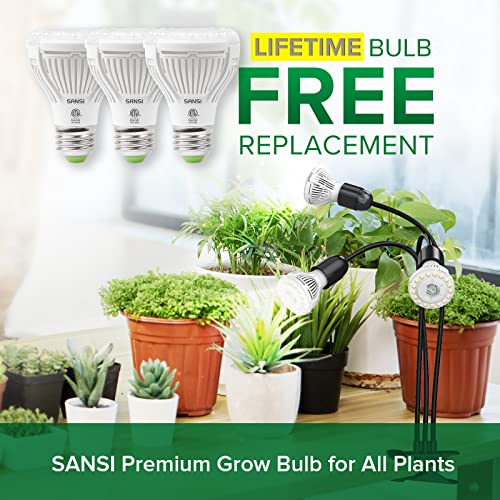 SANSI LED Grow Lights for Indoor Plants, 450W Full Spectrum Gooseneck Clamp Grow Lamp, 30W Power Plant Light with High PPFD for Seeding, Lifetime Free Bulb Replacement Plant Lights for Indoor, 3 Head - size: 3 Head 1 Pack