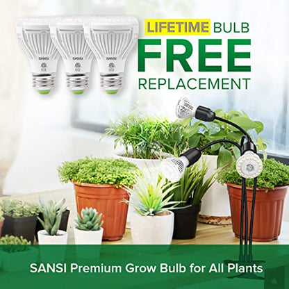 SANSI LED Grow Lights for Indoor Plants, 450W Full Spectrum Gooseneck Clamp Grow Lamp, 30W Power Plant Light with High PPFD for Seeding, Lifetime Free Bulb Replacement Plant Lights for Indoor, 3 Head - size: 3 Head 1 Pack