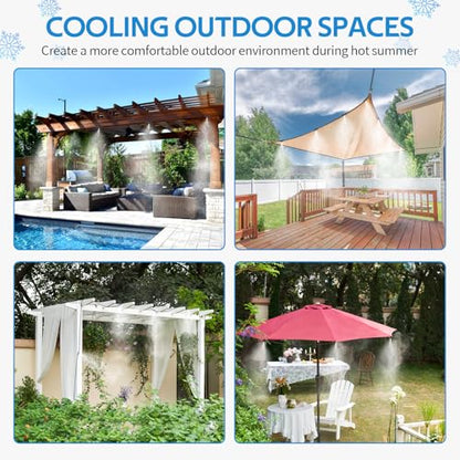 homenote Misting Cooling System 59FT (18M) Misting Line + 20 Brass Mist Nozzles + Brass Adapter(3/4") Outdoor Mister for Patio Backyard Garden Greenhouse Watering - size: 59FT / 18M
