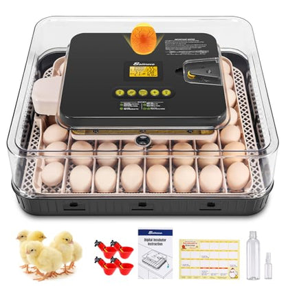Sailnovo 56 Egg Incubator for Hatching Eggs with Automatic Egg Turning and Auto Humidification, Temperature Control, Egg Candler, Incubator for Chicken Eggs, Grey 18.7'' x 16.14'' x 6.3''