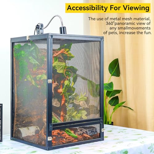 RunDuck 33 Gallon 360° Panoramic Foldable Reptile Terrarium Kit: Crested Gecko Tank and Reptile Cage for Superior Ventilation, Easy Feeding, Sturdiness, and Simple Assembly (Black, 26"x17"x17")