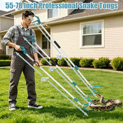 78" Extendable Snake Tongs, Professional Heavy Duty Aluminum Alloy Snake Reptile Catcher Grabber Tool with Wide Jaw, Locking Design & Non-Slip Comfortable Grip - Outdoor Safe Rattlesnake Handling Tool - size: 78 Inch