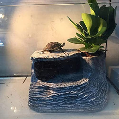 Tfwadmx Turtles Basking Platform Reptile Habitat Hiding Cave Amphibians Climbing Ramp Decorations Resin Fish Tank Aquarium Ornament for Frogs Newts Snakes Chameleons Lizard