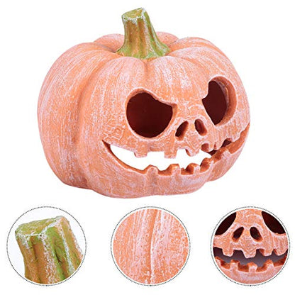 POPETPOP Pumpkin Shaped Resin Reptile Hideout Aquarium Decor Small Pet Hide Cave 3.93 Inch Halloween Habitat for Lizards and Shrimp