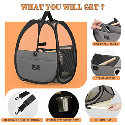 Bird Carrier for Travel with Clear Windows, Breathable Safe Fabric, Lightweight Small Bird Cage with Tray, Stand and Feeder, Portable Pet Bag for Parrot, Vet Visit, Outdoor, Small Animals