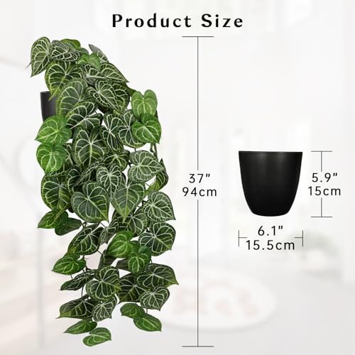 Large Fake Hanging Plants in Pot with Hook, 37" Artificial Hanging Pothos Long Vines Plants, Fake Potted Greenery Plant for Room Wall Living Room Bathroom Kitchen, Big Faux Ivy Houseplants for Shelf - color: # Pothos