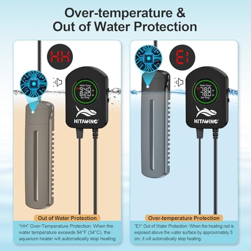 HiTauing Aquarium Heater, 100W/200W/300W/500W Fish Tank Heater with Upgraded LED Large Display, Up/Down Control Buttons and Intelligent Leaving Water Automatic Power-Off for Saltwater and Freshwater - size: 300W for 40-75 Gallon