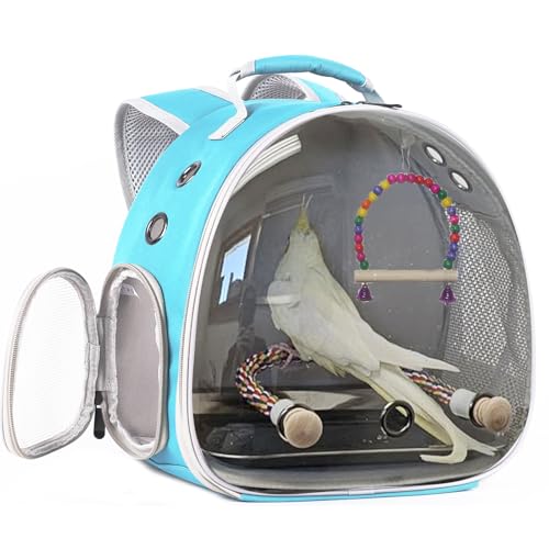 Portable Parrot Travel Cage Carrier with Small Swing Toy&Cage Colorful Toys Set Small Bird Parakeet Bag with Standing Perch Bird Carry Transport Backack - color: Green, size: Backpack/swing