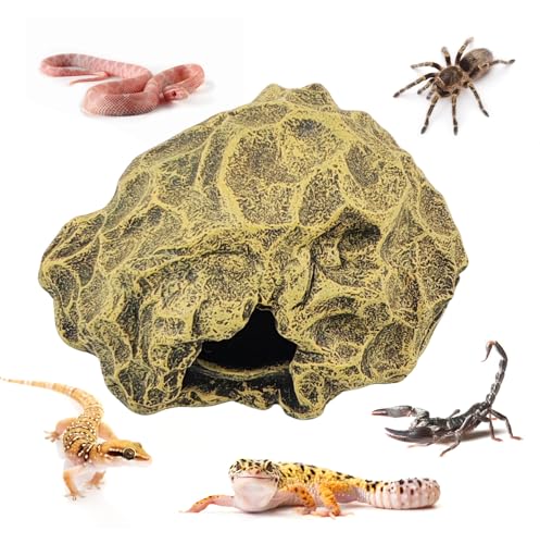 Small Hideout for Reptiles,Reptile Hide Cave Resin Gecko Habitat Decor 2 in 1 Multi-Functional Leopard Gecko Tank Accessories Hideout with Detachable Base as Food Bowl