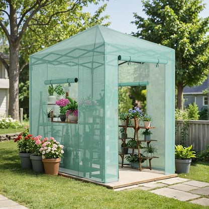 Greesum 6x4 FT Portable Small Greenhouse with PE Cover, Zippered Door and 2 Roll-up Windows, Easy Assemble(Green) - style: 6X4 FT