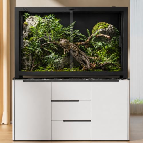 45 Gallon Reptile Tank, Gecko Reptile Enclosure Front Sliding Door Stackable Ventilation Anti-Escape Locks and no-Fingerprint Handles humidification Atomization (Black, 45 Gallon) - color: Black, size: 45 Gallon