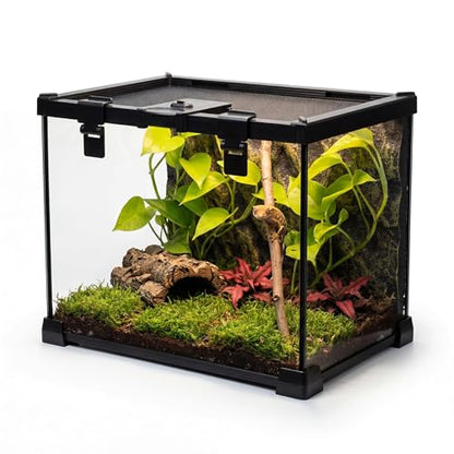 20"x12"x14" Reptile Terrarium, Escape-Proof Glass Arboreal Vivarium for Small Arboreal Reptiles Such as Crested Geckos, with Escape-Proof Lock & Feeding Hatch - size: 20"D x 12"W x 14"H