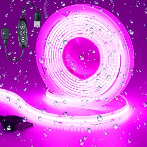 DC 5V USB COB Violets LED Strip Light USB Powered Dimmable IP65 Waterproof 6.6ft/2M 640LEDs with Dimmer High Brightness Flexible LED Tape Lights - color: Violets