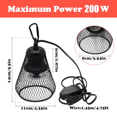 Reptile Heat Lamp Guard Reptile Reptile Light Fixture UVB Reptile Turtle Heating Light Dome Lamp Cap Covers Max 200 Watt with one 25w Bulb for Bearded Dragon Turtle Snakes Frogs Chicks