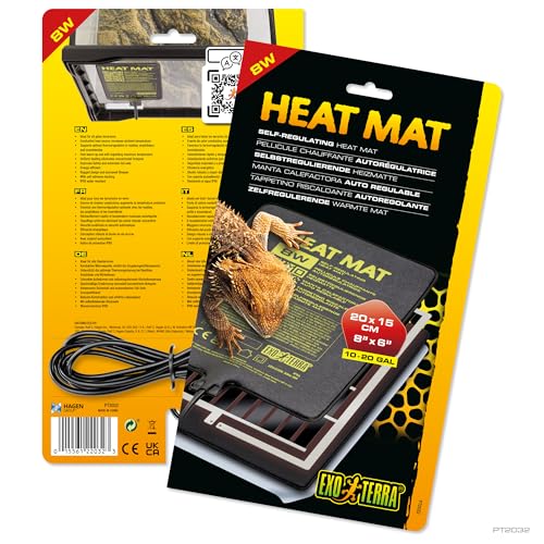 Exo Terra Heat Mat – Self-Regulating Reptile Heating Pad for Terrariums, Conductive Source for Reptiles & Amphibians, Fast Warm-Up, Safe & Energy Efficient, Even Distribution 8W - size: 8W