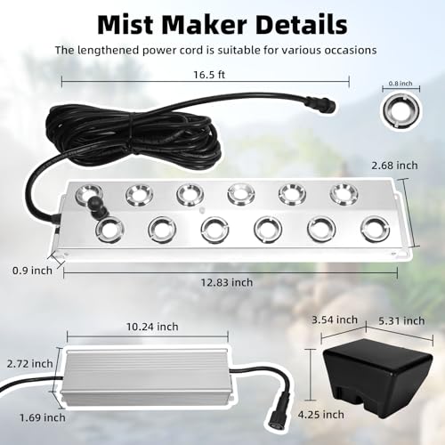 TEPU Mist Maker 12 Head Ultrasonic Pond Fogger, 9000ml/H 400W, ultrasonic fogger with Float IP67 Waterproof Power Supply for Halloween Decoration Rockery Fishtank Landscape