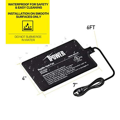 iPower 4 by 7-Inch Reptile Heating Pad Under Tank Terrarium Heater Warmer Heat Mat for Small Animals (Pack of 2) - color: Black-1 Pack, size: 4" X 7" (Pack of 2), style: Heat Pad