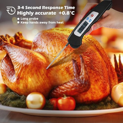 Xuhal 12 Pcs Digital Meat Thermometer with Probe Waterproof Instant Read Foldable Food Thermometer with Magnet for Kitchen Grilling Cooking Turkey Baking BBQ(Black, Red, White) - color: Black, Red, White