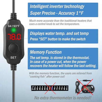Super Mini Aquarium Heater 30W Betta Heater for 4-6 Gallon Tanks, Small Fish Tank Heater Turtle Heater with Dry-Run/Overheat Protection, Memory Function - size: For Tanks ≤ 6 Gal