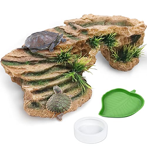 Hamiledyi Turtle Basking Platform Rock Reptile Resting Terrace Resin Bearded Dragons Climbing Ledge Tortoise Ramp Hideout for Tortoise Leopard Gecko Lizards Snake Chameleons